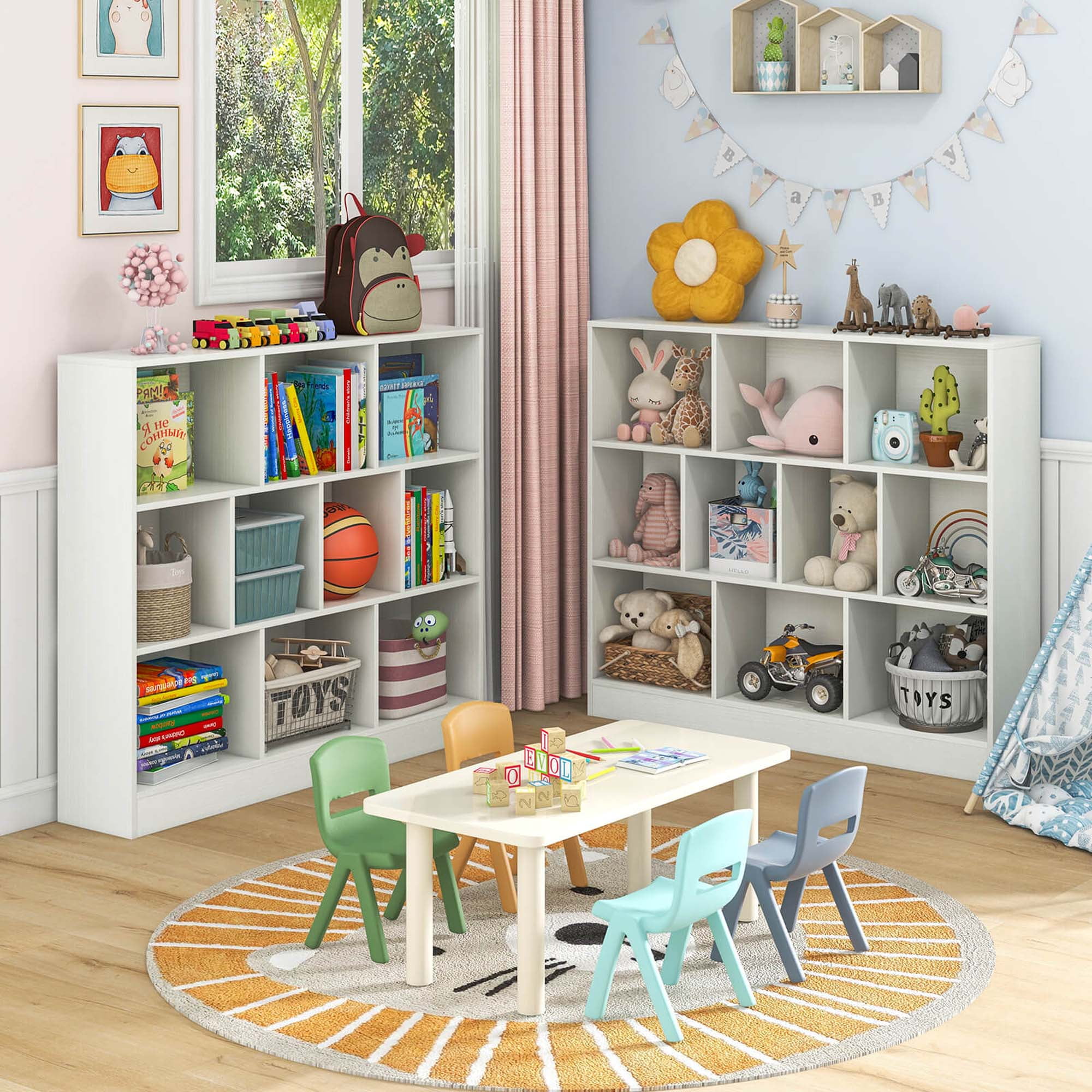 Costway 10-Cube Bookcase for Kids 41"Wooden Toy Storage Organizer for Kid’s Room White
