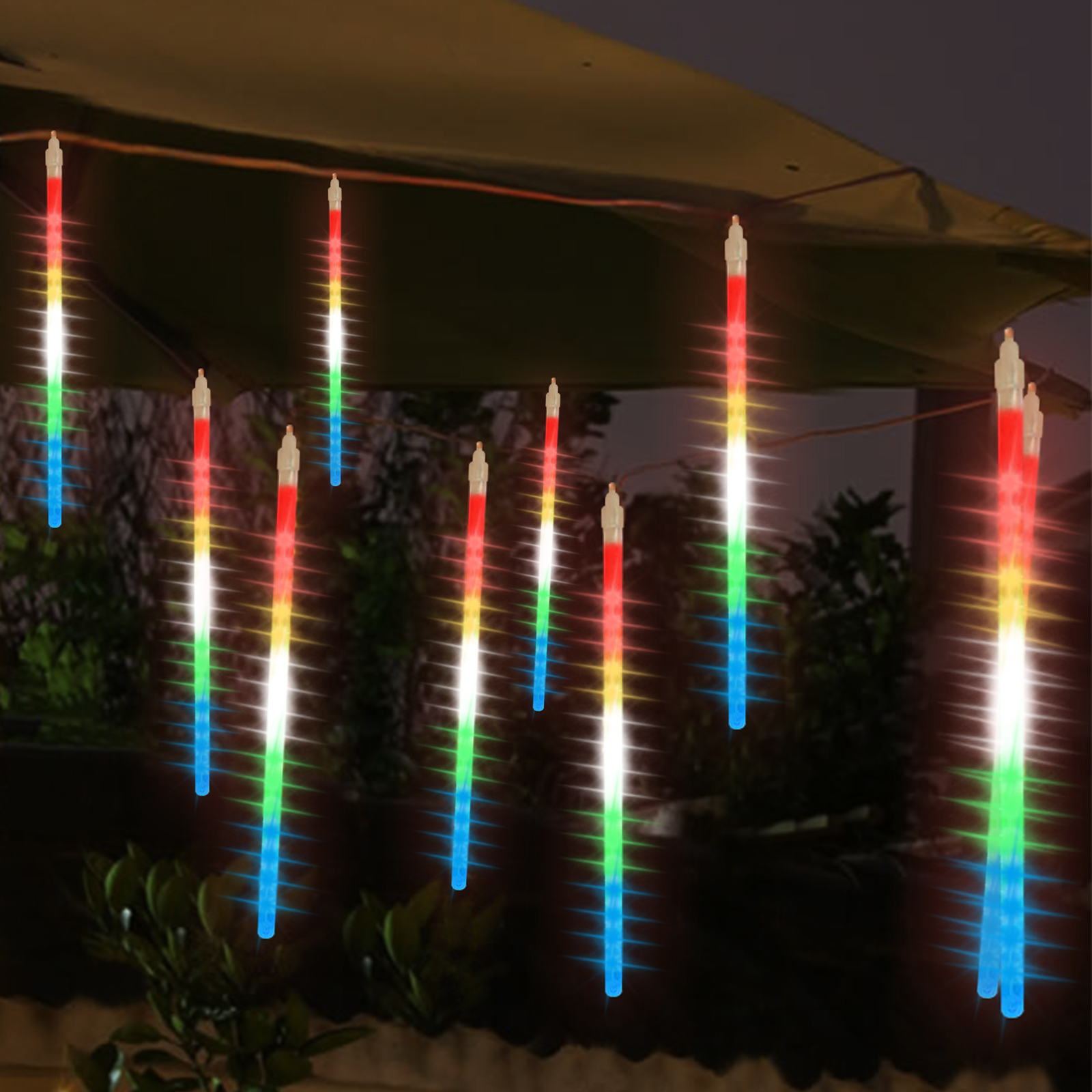 Solar Meteor Shower Rain Lights, 10cm 10 Tube 200 LEDs Multicolor