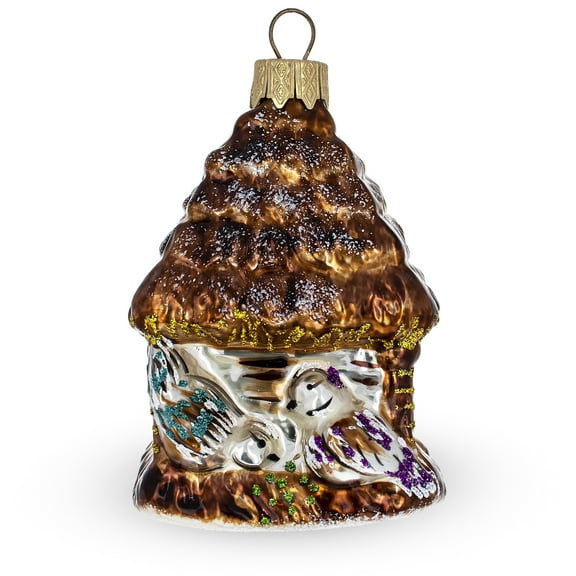Woodland Rustic Birdhouse Glass Christmas Ornament