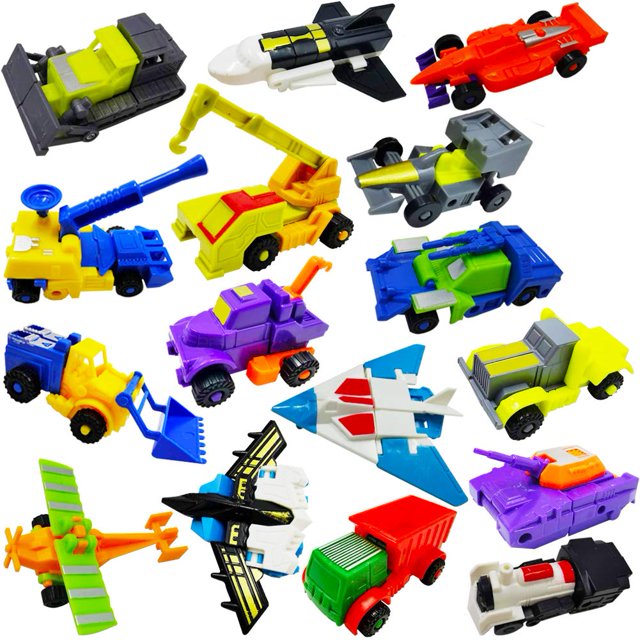 Scktyzs Morphing Robot Construcción Coches de juguete Mini vehículos extraíbles Juego de 16 Figuras de acción Suministros para fiestas Favores de cumpleaños Kit de decoraciones para niños pequeños Niñ
