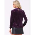thumbnail image 3 of DARING DIVA Women's Velvet Long Sleeve Stand Collar Elegant Blouses S Purple, 3 of 5