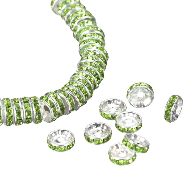 Perlas separadoras de metal Uxcell con cristal de rhinestone, perlas redondas separadoras 200Pcs verdes 6mm