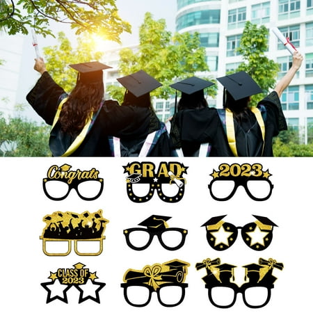 

6/8/9Pcs Grad Glasses with Shimmering Powder Glitter Paper 2023 Year Graduation Season Theme Cosplay Eyeglasses for Taking Photo