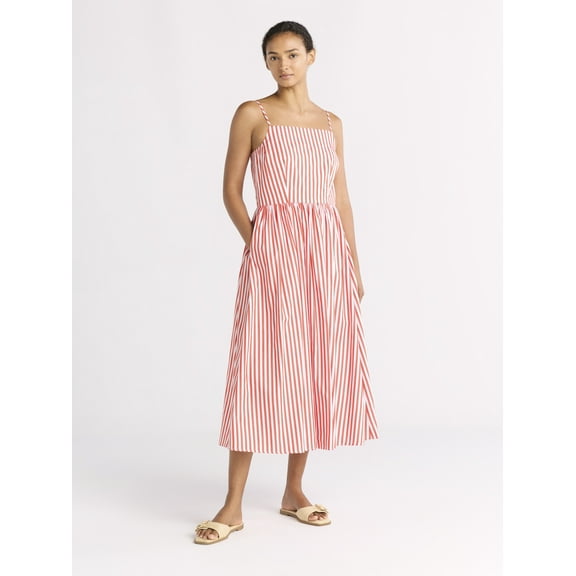 Free Assembly Women's Sleeveless Square Neck Midi Dress, Sizes XS-XXL