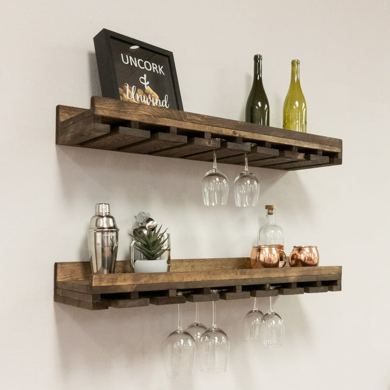 Solid Pine Wood Luxe Wall Mounted Wine Glass Stemware Racks Set