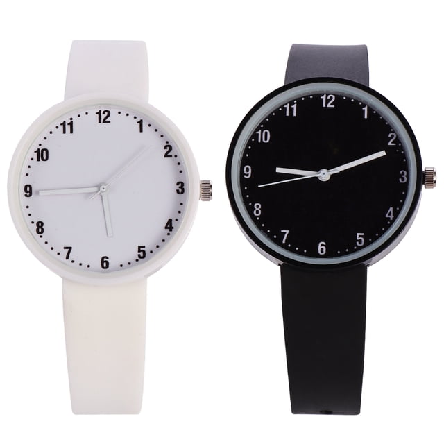 2 relojes de pulsera de moda para niñas, de color sólido, regalo para estudiantes (blanco y negro)