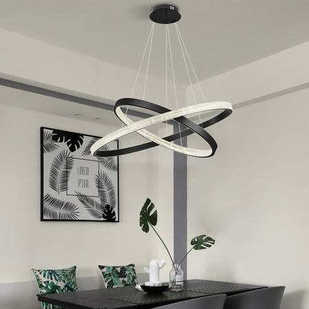 

Miumaeov Modern Creative Chandelier 2-Ring Design Ceiling Lights Flush Mount LED Pendant Hanging Lamp Height Adjustable Contemporary Hanging Pendant Light Fixture for Dining Room Kitchen