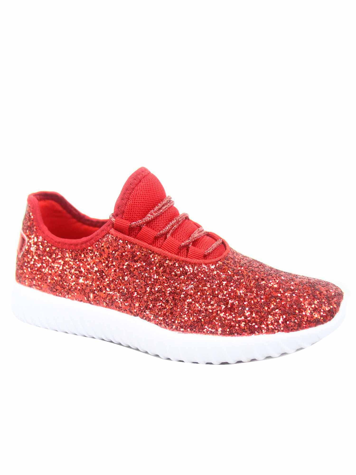 Remy-18 Women's Fashion Flat Glitter Light weight Lace Up Rubber ...