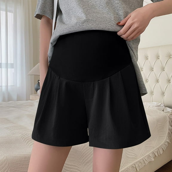 BRGZLK Maternity Shorts Plus Size Over The Belly 3" Shorts Stretch Pleated Tailored Work Comfy Casual Dressy Shorts for Outerwear Black S