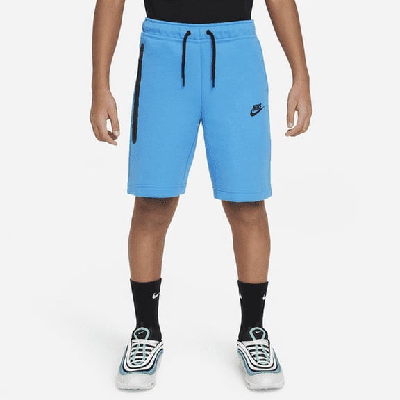 Nike Tech Fleece Big Kids' (Boys') Shorts Color: Light Photo Blue/Black/Black Size: M