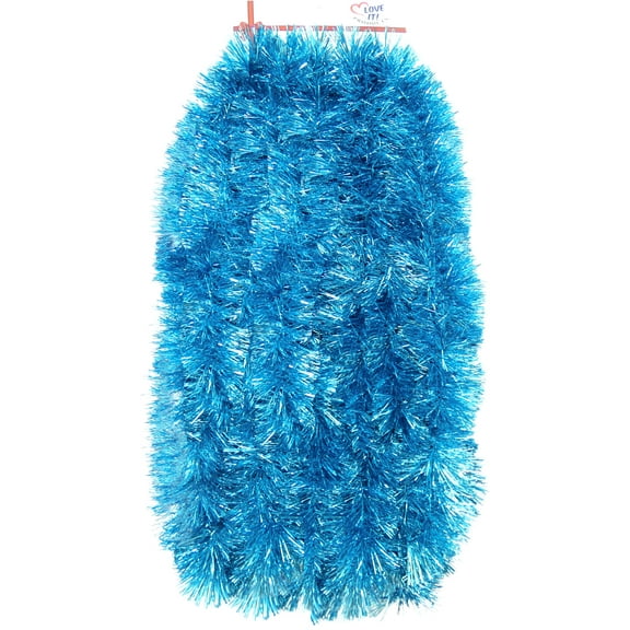 Festive, Holiday Tinsel Garland. 25 Ft. Super Ultra Lush, Extra Thick Multi-Layer Foil Tinsel: Fetival, Christmas, Valentine's Day, Birthday, Celebration, Party, Special Event. Color: Light Blue