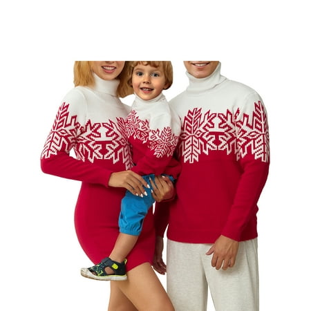 

Imcute Matching Family Christmas Sweaters Turtleneck Snowflake Knitted Sweater Pullover for Xmas Holiday Party