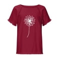 thumbnail image 4 of Blusa superior de lino y algodón con estampado de manga corta y cuello redondo con borlas para mujer Pompotops  hkajfhjk469364, 4 of 5