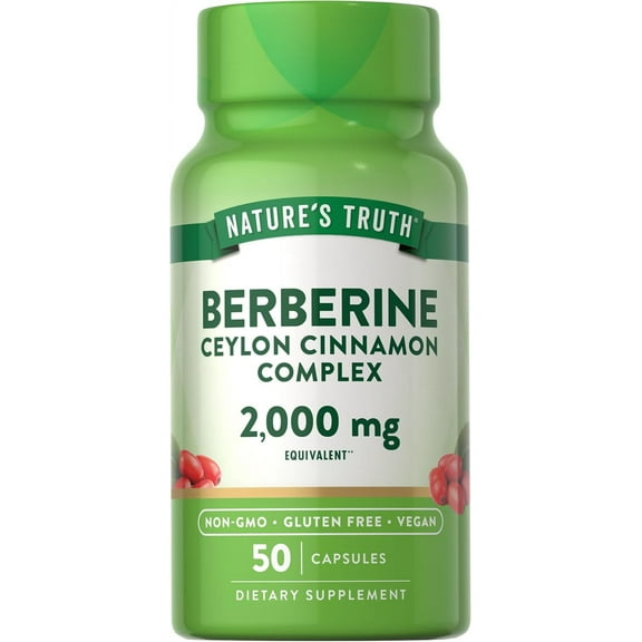 Berberine with Ceylon Cinnamon Complex | 2,000mg | 50 Vegan Capsules for Men and Women | by Nature's Truth
