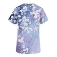 thumbnail image 4 of Busydd Scrubs for Women Fashion Purple Floral Print Scrub Tops Women Casual Short Sleeve V Neck Work Nursing Uniform Tops Comfy Oversized Workwear with Pockets, 4 of 5