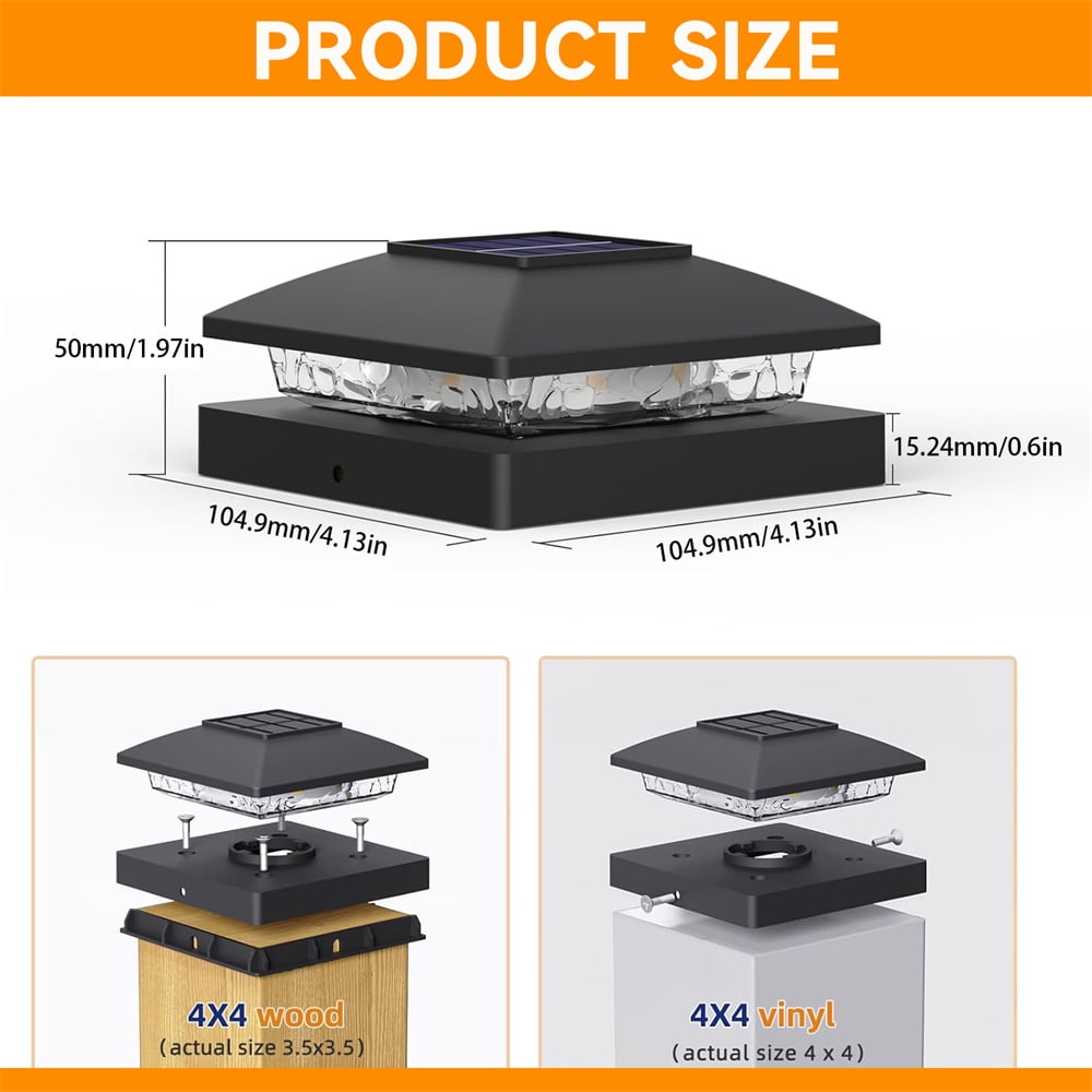 8 Pack Solar Post Cap Lights, 4x4 Outdoor LED Fence Post Cap Lights, Solar Powered Deck Lights for Dock Waterproof, fit for Wooden/Vinyl Posts