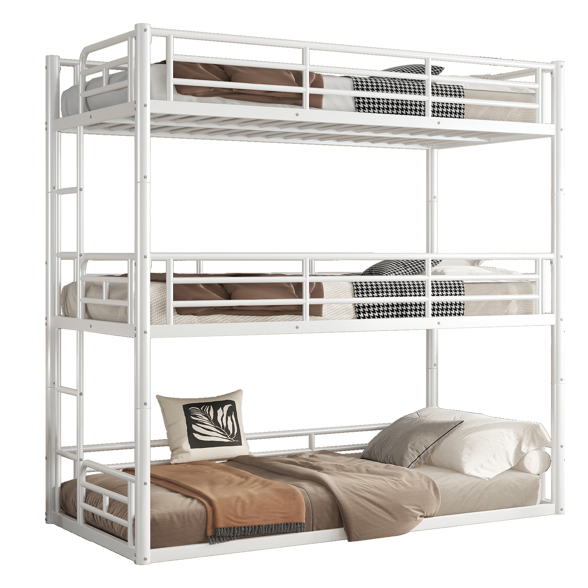 Euroco Metal Twin Bunk Bed,Triple Bed for Kids Room,3 Bed for Kids Teens Adults, Space-Saving, White