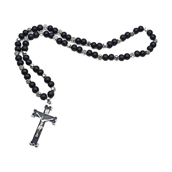 Colgante de cruz de rosario, regalo para hombre, colgante de cruz, regalo hecho a mano, collar de cruz negro