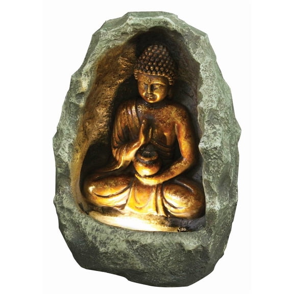 Hi Line 79485 Weatherproof Fiberglass Golden Buddha Fountain, Gold