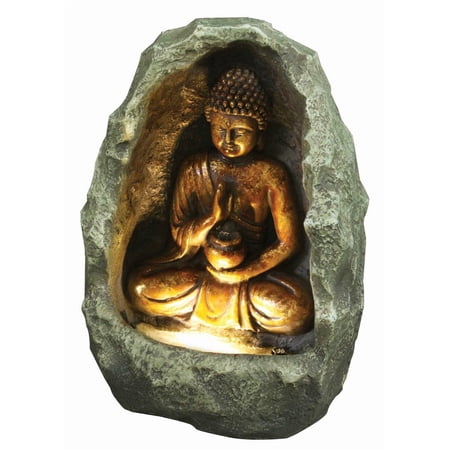 Hi Line 79485 Weatherproof Fiberglass Golden Buddha Fountain, Gold