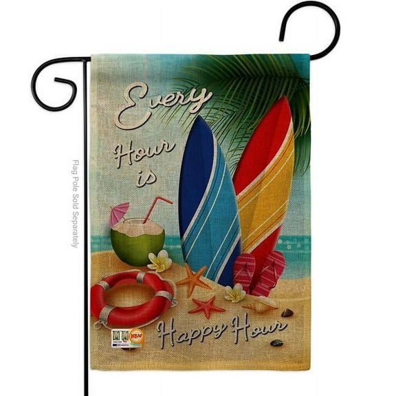 Breeze Decor BD-BN-G-106080-IP-DB-D-US19-BD 13 x 18.5 in. Beach Every Hour Burlap Coastal Impressions Decorative Vertical Double Sided Garden Flag