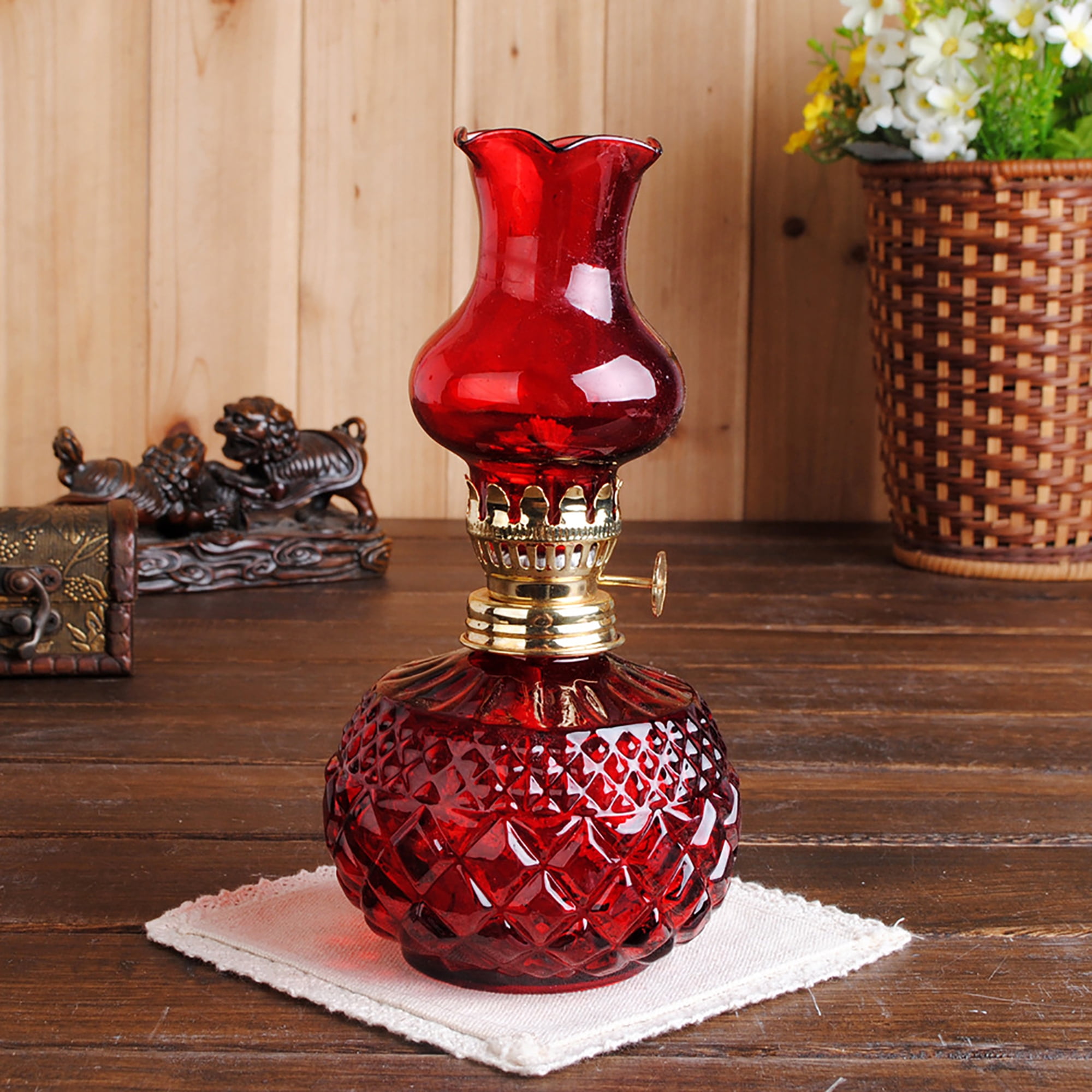 Classic Oil Lamp with Clear Glass Lampshade Adjustable Switch Kerosene