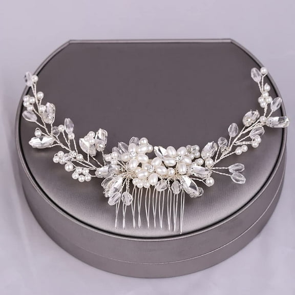 Wedding Hair Combs Silver Flower Hair Comb Pearl Bridal Hair Piece Crystal Bride Hair Accessory for Women and Girls