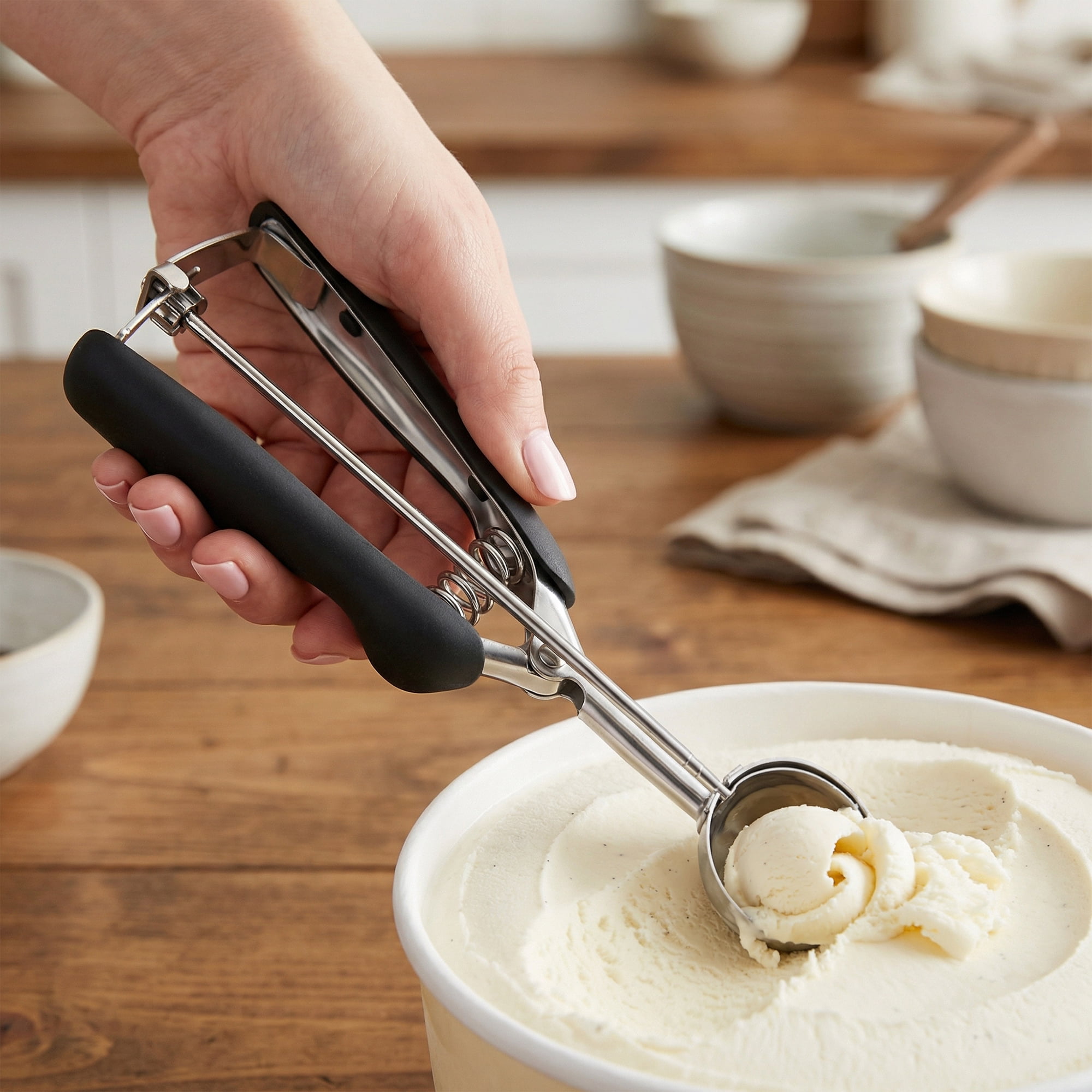 Unique Bargains Stainless Steel Ice Cream Scoop with Reinforced Handle Black 8.1in