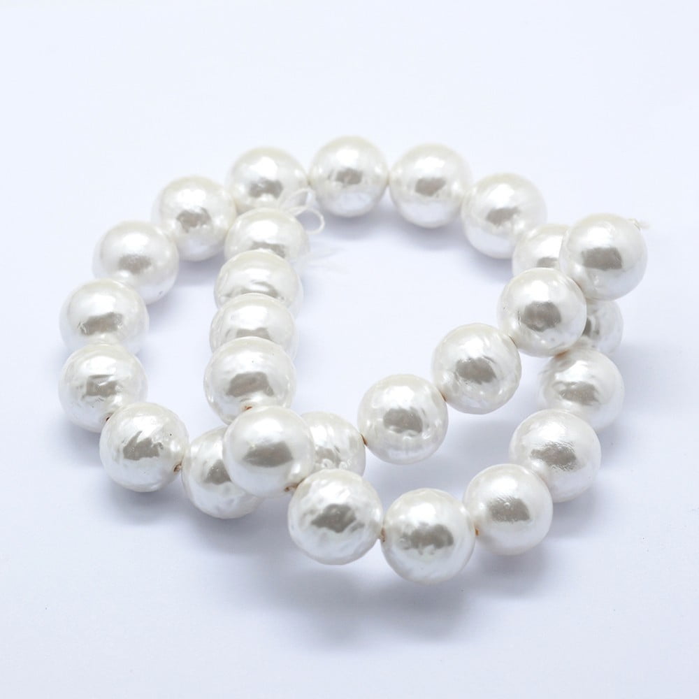 Shell Pearl Beads Strands Round Creamy White 12mm Hole: 1mm about 34pcs/strand 15.7 inch