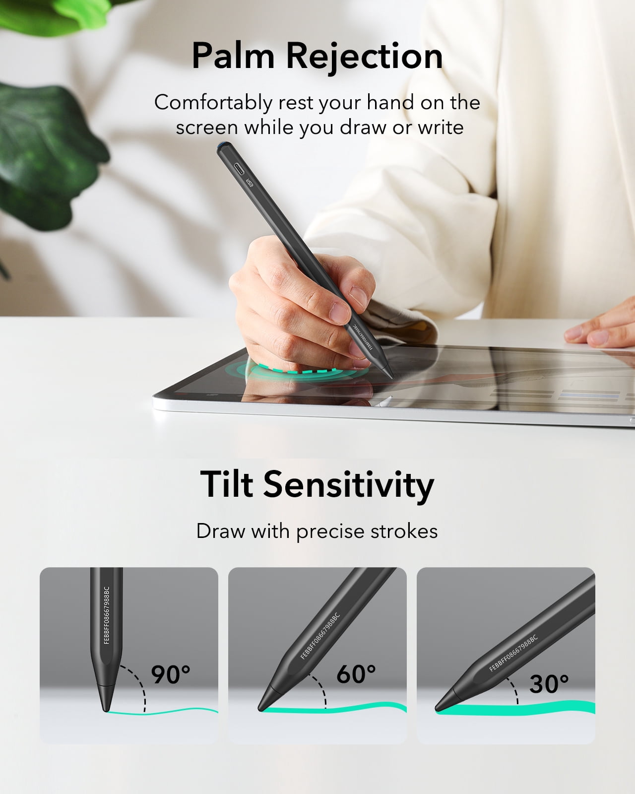 ESR Geo Digital Pencil Compatible with Apple iPad 2018-2026 (A16/10/9/8, Air 13/11, Pro 12.9/13/11, Mini 7/6/5), Find My & Easy Shortcuts, Black (No Wireless Charging)