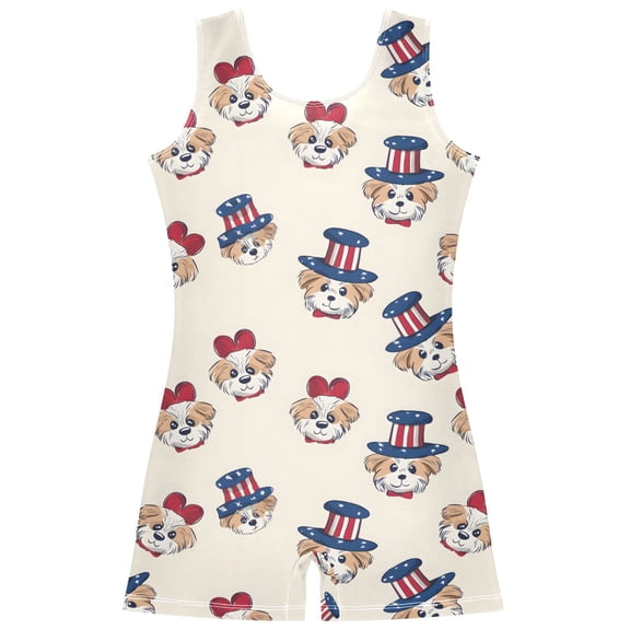 Gymnastics Leotard Sleeveless Dog Head Hat Stretchy Dance Bodysuit Breathable Athletic Ballet Yoga Outfit for Ages 3-14