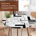 thumbnail image 3 of Modern Geometric Black Round Tablecloth 55-60 Inch Round Fitted Table Cloth with Elastic Edge, Abstract Minimalist Artwork Lines Waterproof Table Cover Protector for Outdoor Picnic Party Dining, 3 of 9