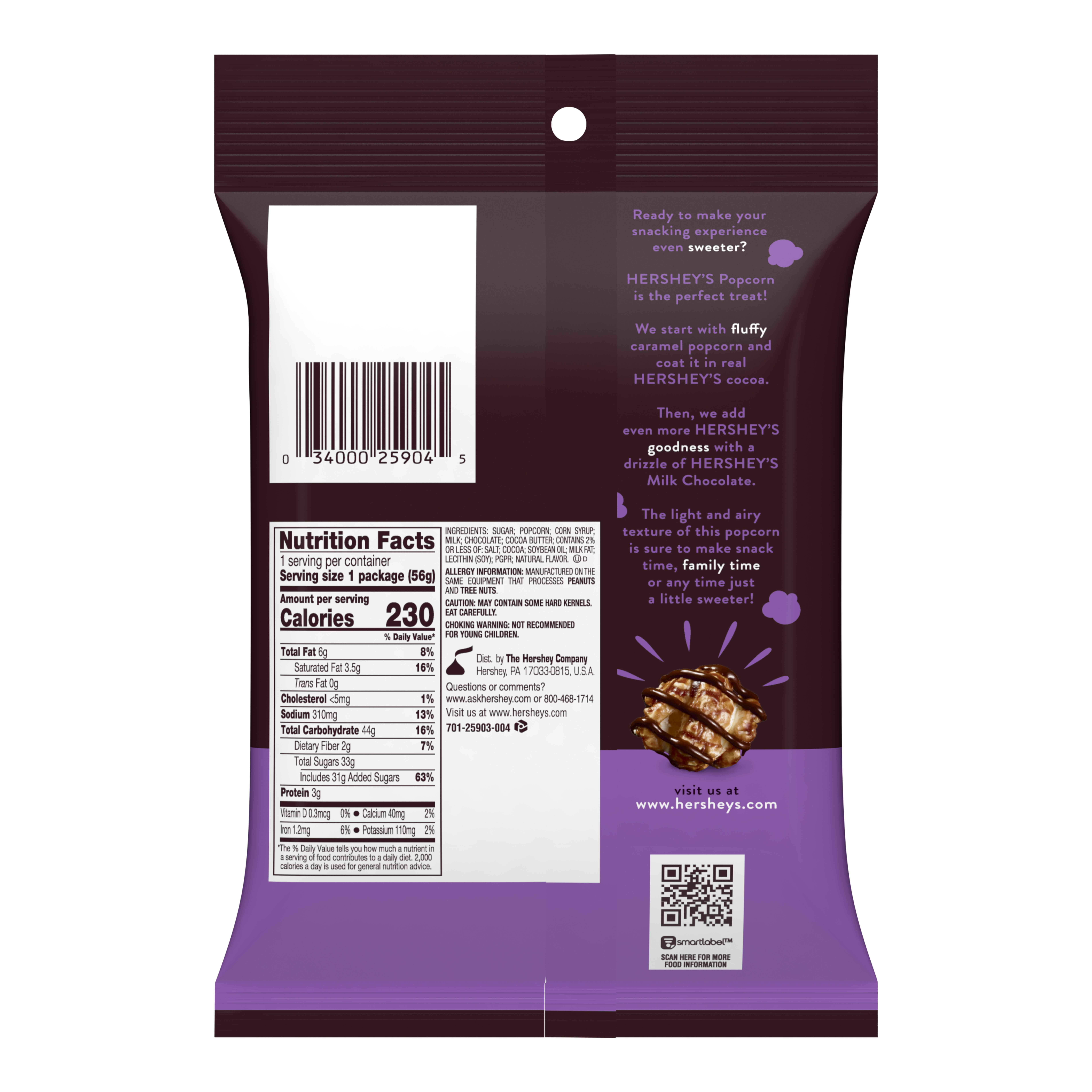 Hershey's, Milk Chocolate Drizzled Popcorn, 2 oz