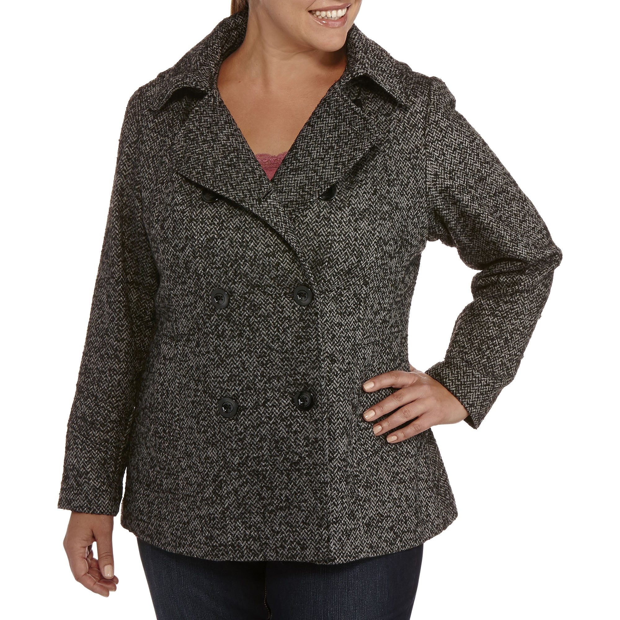 Faded Glory Women's PlusSize DoubleBreasted Faux Wool Peacoat With