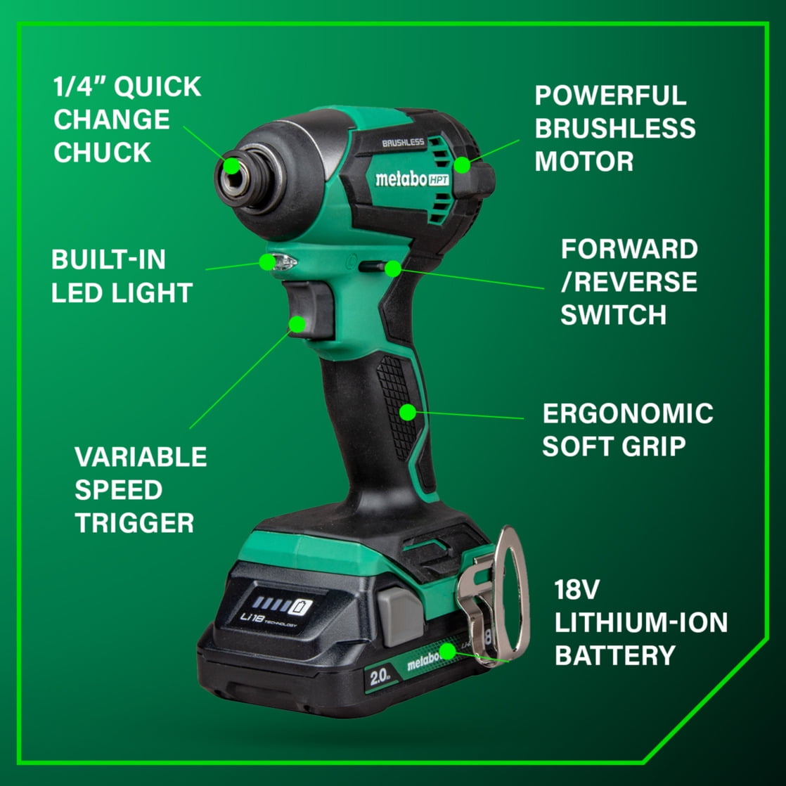 Metabo HPT 18V Cordless Driver Kit, 1/4-In Chuck, WH18DEX