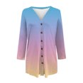 thumbnail image 4 of Women's Mid-Length Gradient Color Cardigan, Open Front Button Down Knit Sweater, Lightweight Longline Cover Up, Casual Duster Coat, Tunic Length Layering Piece Light Blue XXL, 4 of 6
