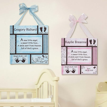 Personalized New Baby Art Canvas 11"x11"-Available in Blue or Pink