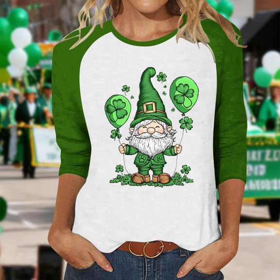 mihongmao St Patricks Day Long Sleeve Tops for Women Crew Neck 3/4 Sleeve Raglan Sleeve St. Patrick's Day Loose T-Shirt Green 5X