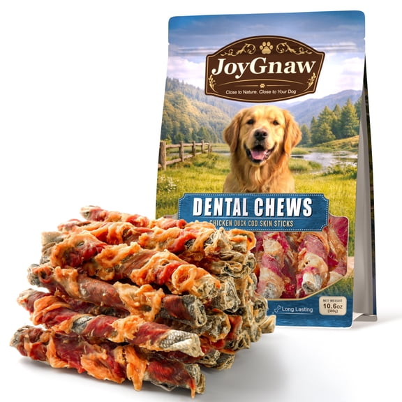 JoyGnaw Chicken & Duck Cod Skin Wraps, Dental Chews Dog Treats for All Dogs, 11 oz