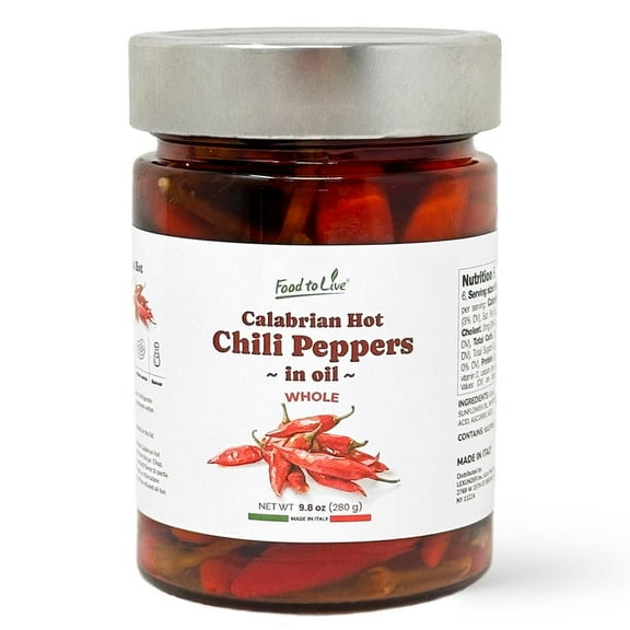 Food To Live Whole Long Calabrian Hot Chili Peppers in Oil, 280 gr – Spicy and Savory Italian Gourmet Seasoning for Pizza, Pasta and Rice. Vegan (Pack of 1)
