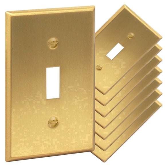 Rio Salto Metal Gold Toggle Light Switch Covers, 8-Pack STANDARD SIZE, Wall Plate Single Toggle Switch Wallplate Decorative Gold 1 Gang Wall Plate Covers, Genuine Brushed Brass