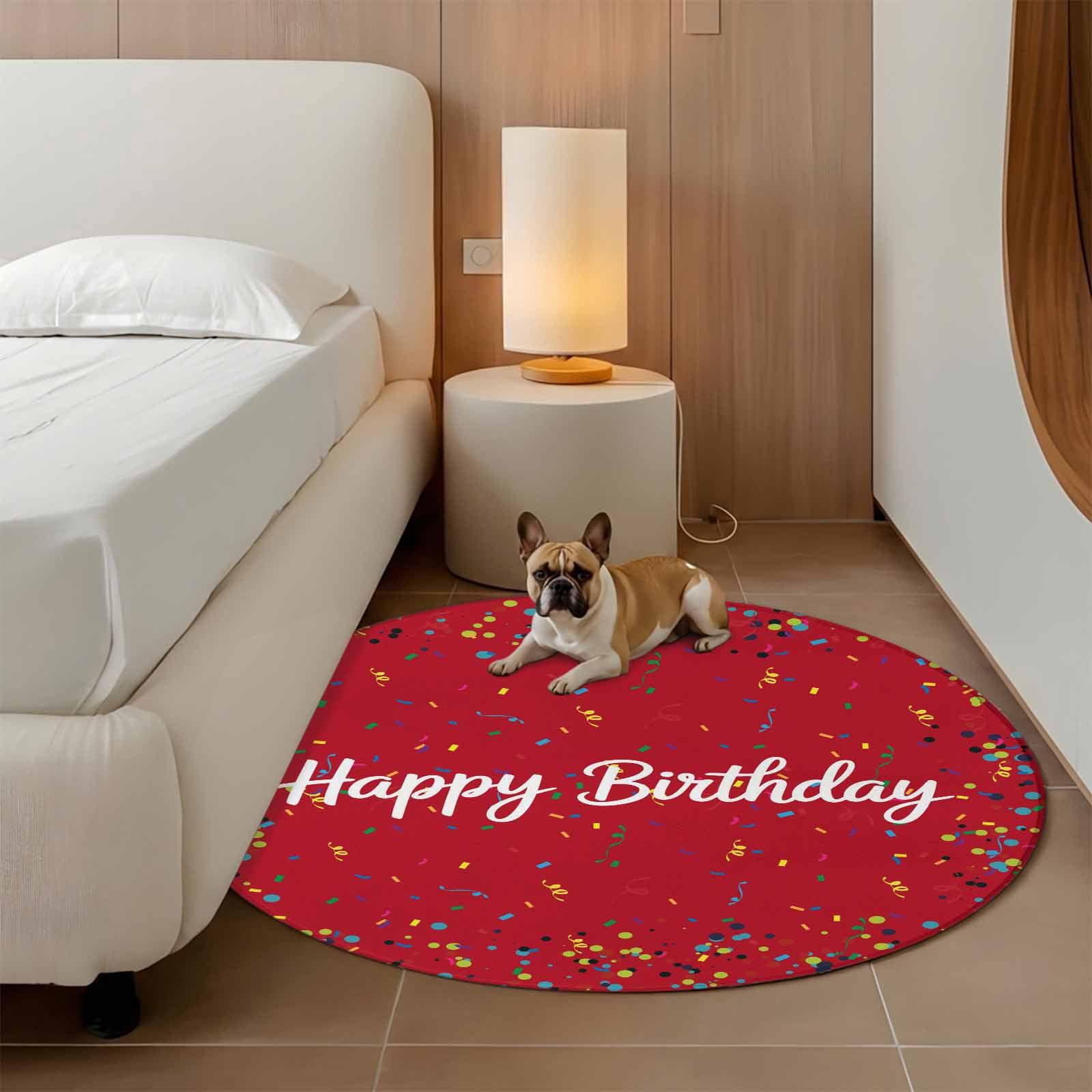 Red Birthday Large Area Rugs for Bedroom Living Room, Soft Non Slip Carpet Bedside Rug, Colorful Confetti Ribbons Polka Dots Classroom Round Floor Cover Kitchen Accent Rug 5' for Dining Room/Office