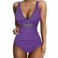 thumbnail image 2 of ZQGJB Sexy One Piece Swimsuits for Women High Waist Tummy Control Beach Swimwear Mesh Patchwork Halter Deep V Neck Push up Slimming Bathing Suit(Purple,XL), 2 of 8