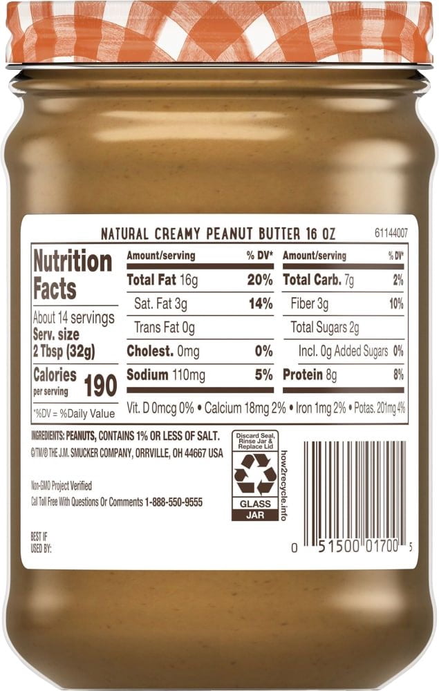 Smuckers Creamy Natural Peanut Butter 16 oz - Pack of 3