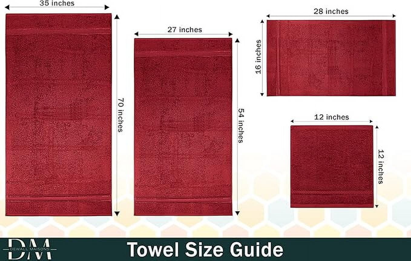 Dewall Maisons Burgundy 18-Piece Plush Cotton Towel Set, Ultra-Absorbent & Soft- Perfect for Modern Bathrooms - Includes 4 Bath Towels, 6 Hand Towels, 8 Washcloths – for Body, Face & Hands