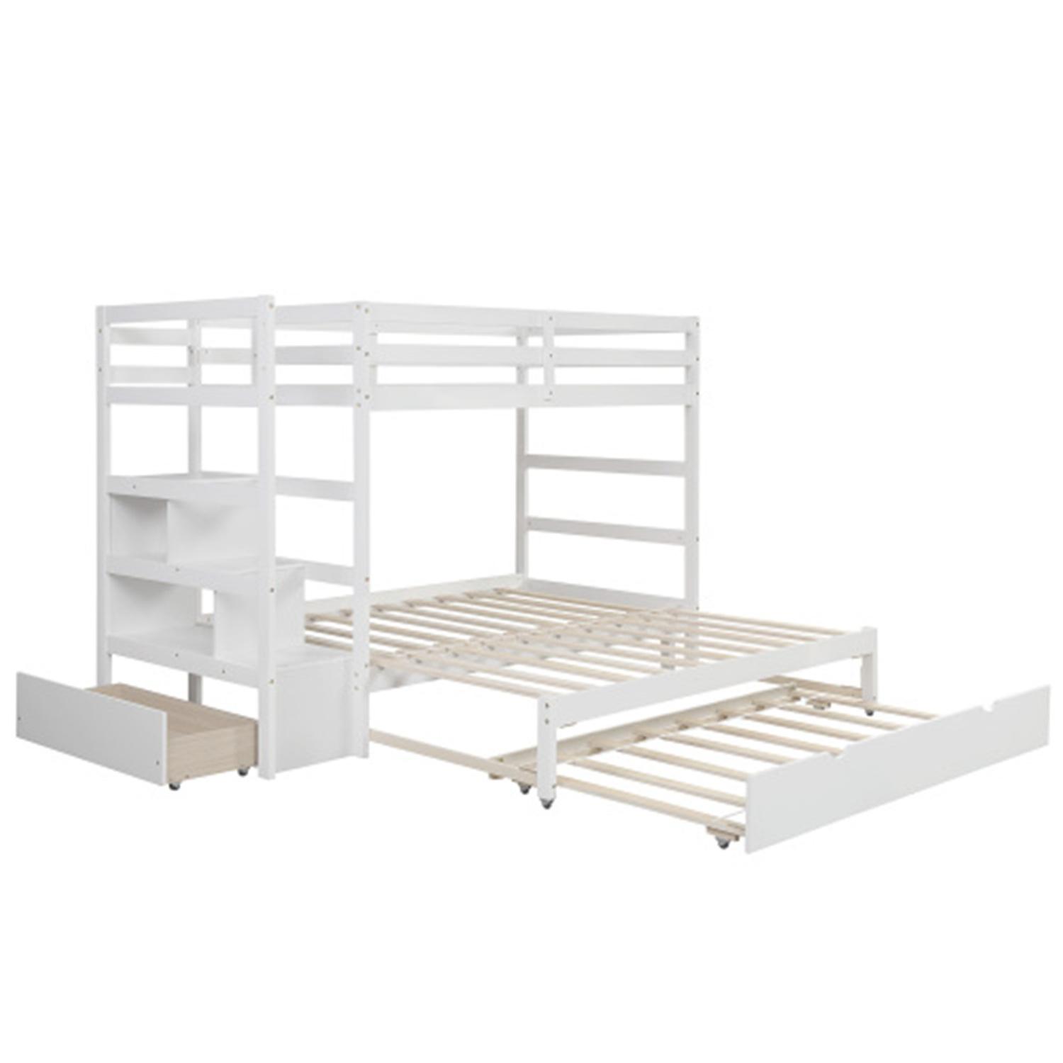 Twin over Twin/King Bunk Bed with Trundle, Drawer and Storage Stairs ...