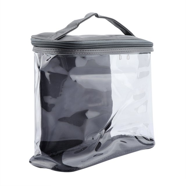 Neceser de maquillaje y neceser para artículos de tocador, organizador de viaje de PVC transparente gris para un fácil embalaje