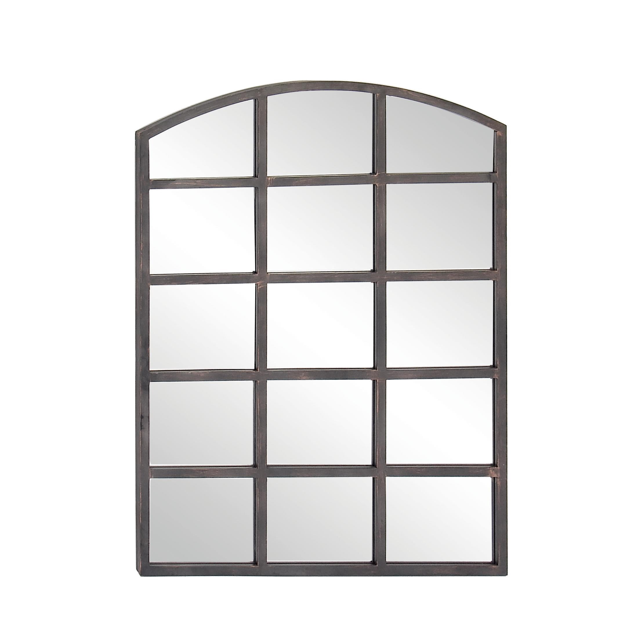 DecMode Industrial Metal Arched Window Pane Shape Wall Mirror with Dark Gray Finish, 30"W x 40"H