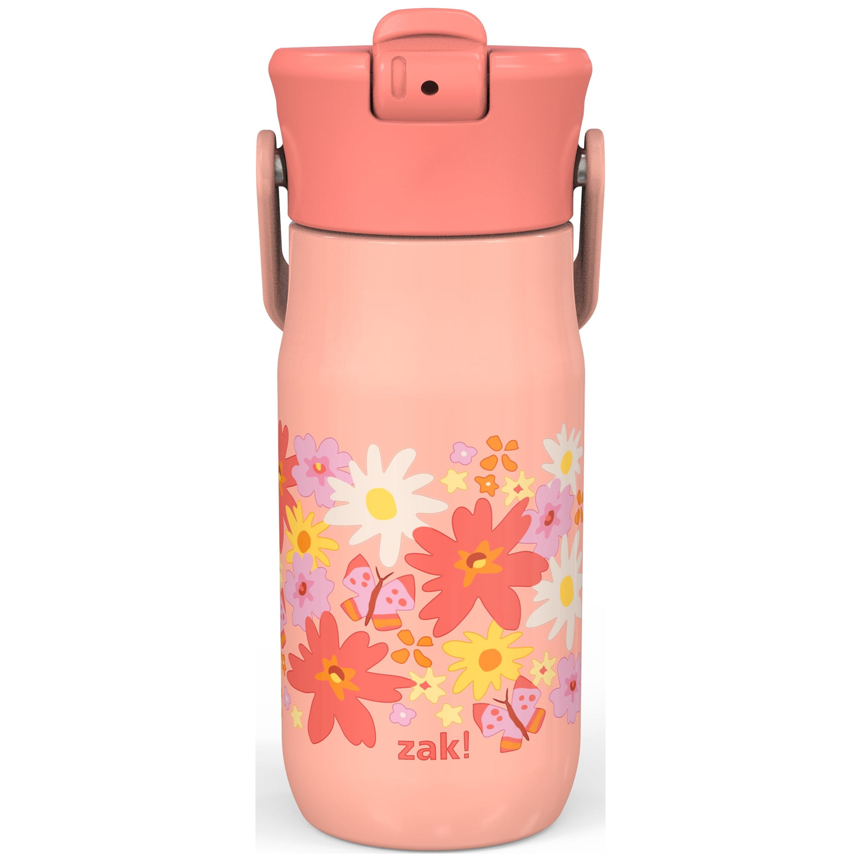 Zak Designs 14 oz Kids Water Bottle Stainless Steel Vacuum Insulated for Cold Drinks Indoor Outdoor, Shells, Beige