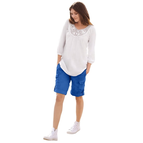 Ellos Plus Size Mid-Rise Stretch Cotton Convertible Cargo Bermuda Shorts